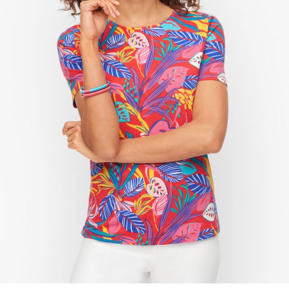 Talbots Pima Crewneck Tee - Jungle Leaves - Petite P